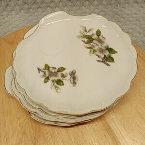 Set Of 4 Acme China Snack Saucers For Tea Cups Dogwood Print